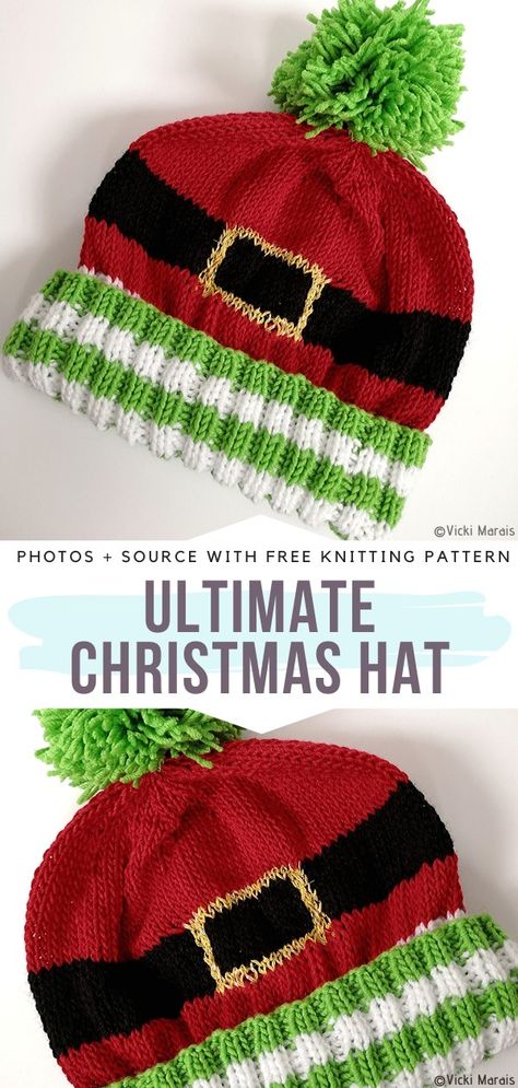 Free Knitting Patterns For Christmas Hats, Loom Knit Christmas Hat, Christmas Hats Knitting Patterns, Christmas Knitted Hats, Christmas Tree Beanie Free Pattern, Crochet Christmas Hats Free Patterns, Sentro Ideas, Free Christmas Knitting Patterns, Christmas Beanies