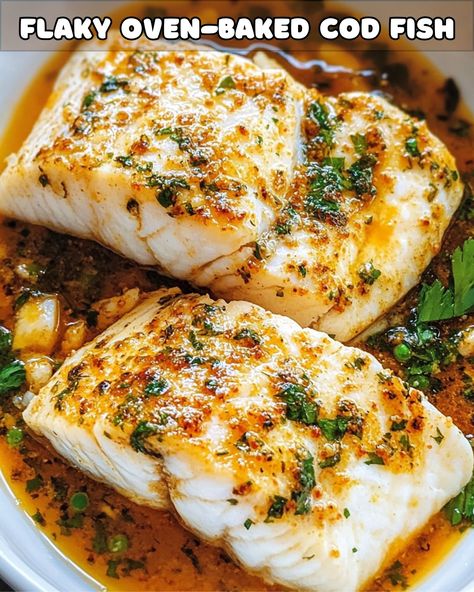 Perfectly Flaky Oven-Baked Cod Fish Cod Filet Recipes, Cod Recipes Oven, Cod Fish Recipe, Baked Haddock Recipes, Cod In The Oven, Baked Grouper, Cod Fish Recipes Baked, Baked Cod Fillets, How To Cook Cod