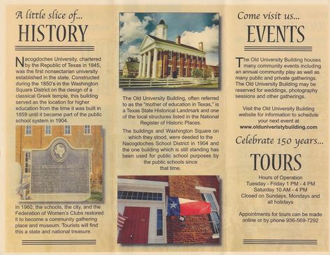 History Brochure Design, Old University Building, Historical Infographics, Building Brochure, Old University, Travel Brochure Design, Map Brochures, University Building, Brochure Design Creative