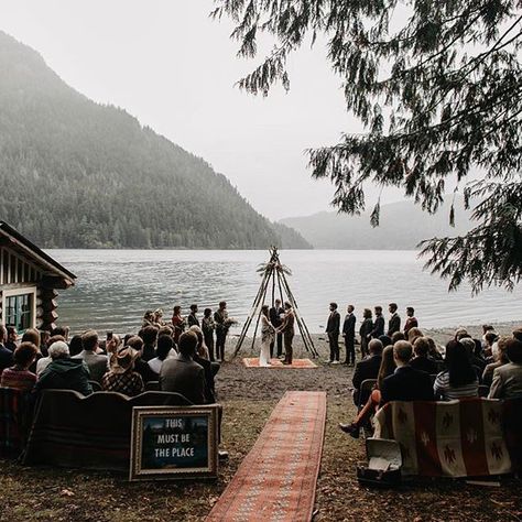 by @philchester Campsite Wedding, Lake Crescent, Campground Wedding, Washington Wedding Venues, Summer Camp Wedding, Mountain Top Wedding, Woodsy Wedding, Portland Wedding, Lake Photos