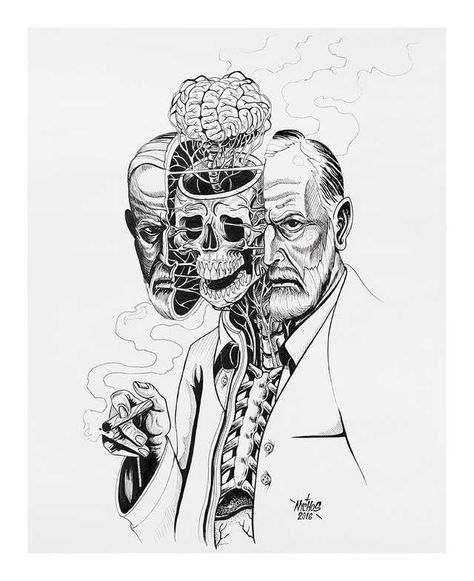 Nychos - Dissection of Sigmund Freud - Imgur Psychoanalysis Art, Art Psychology, Zestaw Ikon, Graffiti Murals, Sigmund Freud, Arte Inspo, Arte Horror, Anatomy Art, Street Artists