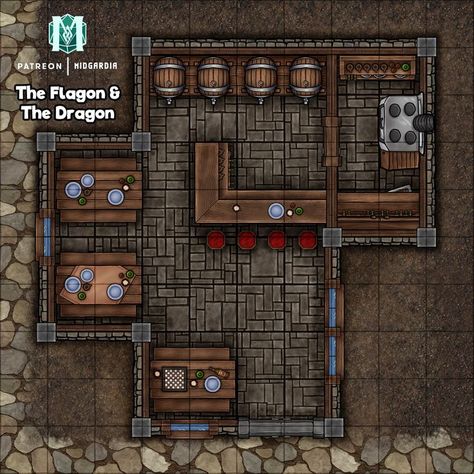 A quaint little tavern located in Skullport where you may be able to get some information on the next level of the dungeon. #dungeon #tavern #skullport #dnd #dnd5e #map #cartography #cartographer #battlemap Dungeon Of The Mad Mage, Dnd Room, Pathfinder Maps, Cartographers Guild, Dm Screen, Dnd World Map, Building Map, Fantasy Town, Tabletop Rpg Maps