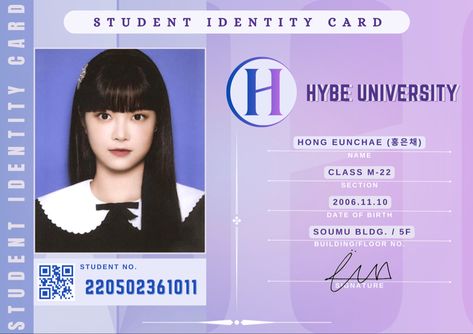 hong eunchae student id Id Templates Rpw University, Id Card Rp Trainee, Student Id Template, Hong Eunchae, Student Id, Id Card Template, Miyawaki Sakura, University Student, Yearbook