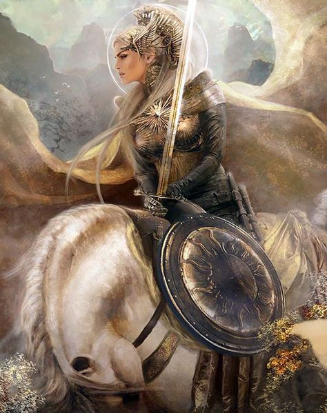 Valkyrie Norse, Personaje Fantasy, Charcoal Drawings, Fantasy Warrior, Arte Fantasy, 판타지 아트, Norse Mythology, White Horse, Gods And Goddesses