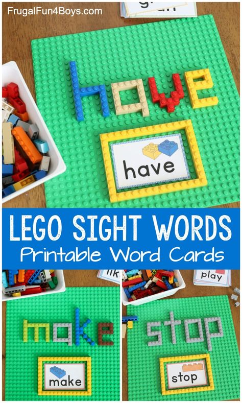 Build LEGO Sight Words Activity - Frugal Fun For Boys and Girls Lego Kindergarten, Lego Classroom Theme, Sight Words Activity, Lego Words, Lego Letters, School Age Activities, Sight Word Cards, Lego Activities, Activities For Boys