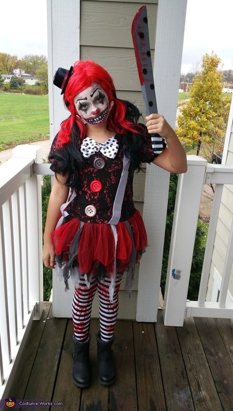 Killer Clown Costume Girls Scary Clown Costume Diy, Killer Clown Halloween Costume, Diy Creepy Clown Costume, Scary Costumes For Girls, Killer Clown Costume Women, Scary Clown Costume Ideas, Halloween Costume Teenage Girl, Clown Costume Diy, Killer Clown Costume