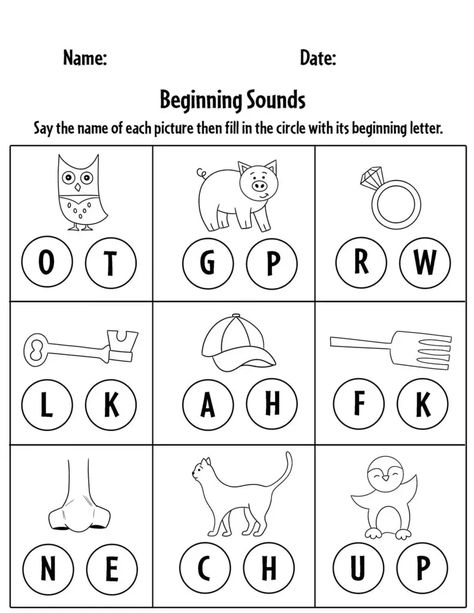 Initial Sounds Worksheets, Letter Sounds Kindergarten, Fun Phonics Activities, Math Literacy Activities, Beginning Sounds Worksheets, Kindergarten Letters, Kindergarten Reading Worksheets, Kids Worksheets Preschool, Initial Sounds