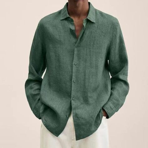 Linen Shirt Men, Mens Linen, Retro Mode, Cardigan Shirt, Loose Shirts, Retro Shirts, Spring Shirts, Slim Fit Shirt, Beach Shirts