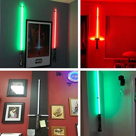 2 Piece Lightsaber Wall Mount lightsaber hanger lightsaber stand Light Saber display holder for a Any Lightsaber - Easy to install - Great Addition To Out Movie/Game Room/nerd room - Holds Two swords Man Cave Office Ideas, Star Wars Wall Mural, Lightsaber Wall Mount, Star Wars Classroom Theme, Star Wars Man Cave, Star Wars Classroom, Star Wars Bedroom, Nerd Room, Star Chandelier