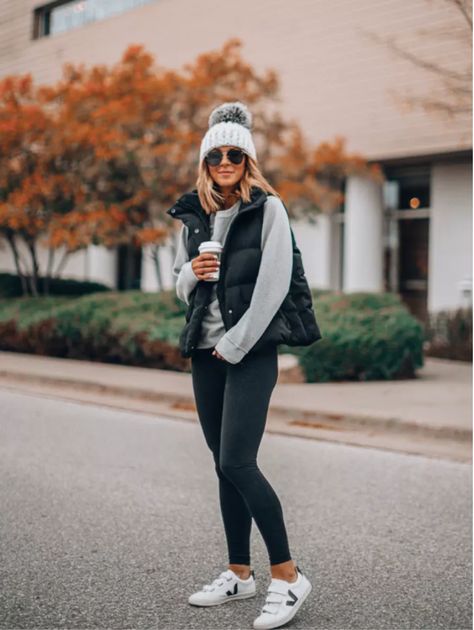 DECEMBER TOP 10 | Cella Jane Svarta Outfits, Friday Wear, Puffer Vest Outfit, Vest Outfits For Women, Leggings Outfit Winter, Black Leggings Outfit, Winter Outfits Cold, Legging Outfits, Mode Casual