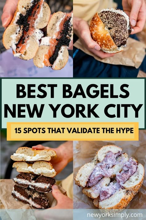 Nyc Bagel Shops, Best Bagels In Nyc, Bagel Art, Cheap Eats Nyc, Nyc Bagels, Food In New York City, Bagels Nyc, Best Food In Nyc, Best Pizza In Nyc