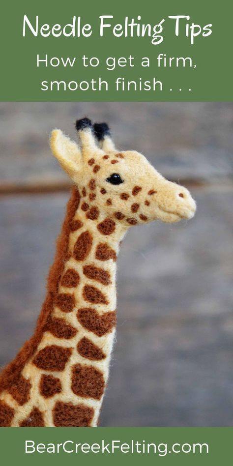 Learn how to get smooth, fuzz free finishes on your needle felted sculptures. 3 easy tips that will help you take your needle felting to the next level. Felting Tips, Felt Giraffe, Needle Felted Art, Felting Crafts, Needle Felting Tutorial, Needle Felted Cat, Felted Art, Felting Ideas, Wool Needle Felting