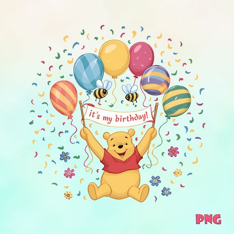 Winnie The Pooh Png, Winnie The Pooh Drawing, Happy Birthday Png, Harry Potter Disney, Party Png, Birthday Png, Honey Bear, Job Gifts, Bear Birthday