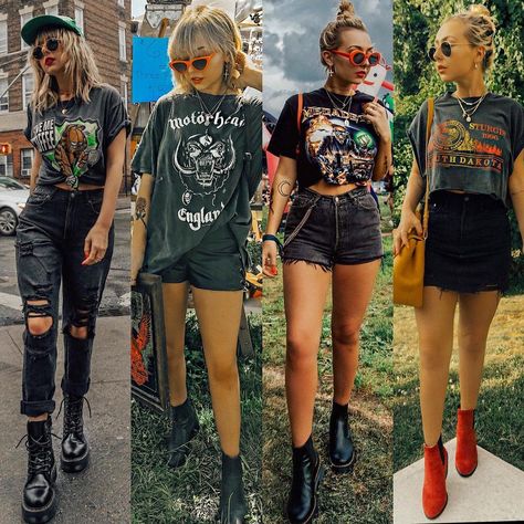 𝓷𝓲𝓬𝓸𝓵𝓮 𝓪𝓵𝔂𝓼𝓮 on Instagram: “All black everything even in the summer 🖤🔥 Which look was your fav?” Edgy Festival Outfit, Summer Rock Concert Outfit, Rock Chic Outfit, Edgy Concert Outfit, Rock Chic Outfits, Rock Concert Outfit, Nicole Alyse, Black Festival Outfit, Rock Festival Outfit