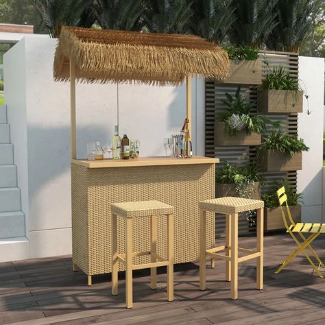 Grand Patio Wicker Bar Set with Stools & Reviews | Wayfair Indoor Tiki Bar, Wine Decorations, Tile Bar, Store Drinks, Patio Bars, Backyard Getaway, Tiki Bars, Outdoor Patio Bar, Outdoor Bar Sets