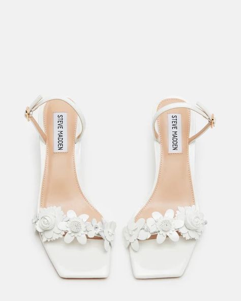 ROSALEA White Patent 3D Floral Kitten Heel Slingback | Women's Heels – Steve Madden