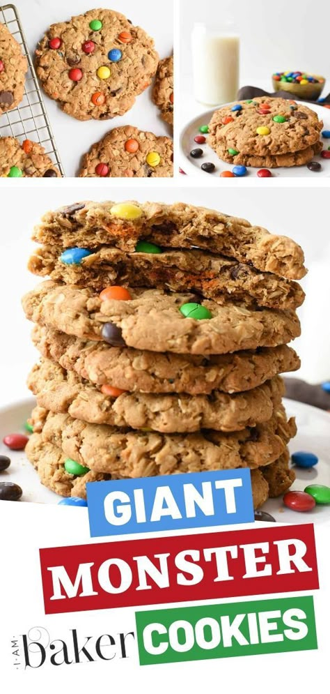 Making your favorite giant cookie version just seems like the right thing to do. We are a huge fan of Monster Cookies and absolutely can’t get enough of this extra big version! Hope you love Giant Monster Cookies as much as we do! Looking for more Cookie Recipes? Try these healthy and chewy monster cookies! Large Monster Cookies, Big Monster Cookies, How To Make Extra Large Cookies, Fall Monster Cookies, Large Cookies For Bake Sale, Extra Large Cookies Recipe, Large Cookies Recipe, Extra Large Cookies, Chewy Monster Cookies