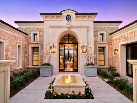 Front door & courtyard welcomes you to this Paradise Valley, AZ home. Mediterranean Style Homes, Casas Coloniales, Luxe Interiors, Mediterranean Home, Mansions Luxury, California Homes, Stone House, Mediterranean Style, Architecture Firm