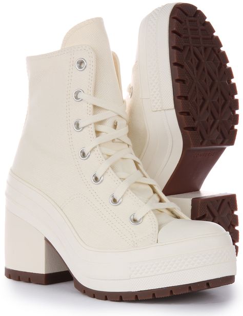 Converse A05348C In White For Women Chuck 70 Hi De Luxe Ankle Heel Chuck 70 De Luxe Heel, Converse Heels, Converse Chuck 70s, Converse Style Women, Chuck 70s, Hello Kitty Shoes, Cargo Pants Outfit, Converse Chuck 70, Ankle Heels