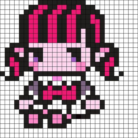 Kandi Patterns for Kandi Cuffs - Characters Pony Bead Patterns Pearl Beads Pattern Hello Kitty, Grided Paper Drawings, Twice Perler Beads, Draculaura Perler Beads, Pixel Art Grid Monster High, Monster High Kandi Pattern, Pixel Art Ideas Sanrio, Hello Kitty Pixel Art 32x32, Pixel Perler Beads