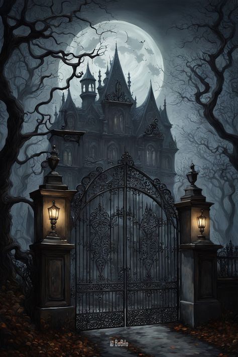 Haunted Manor: Spooky Full Moon Horror Scene 🌕 Dracula Mansion, Haunted House Exterior, Charlie Bone, Gothic House Exterior, Goth Mansion, Halloween Mansion, Haunted House Pictures, Spooky Disney, Spooky Mansion