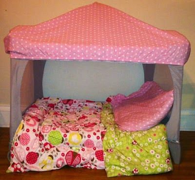 Tricked out, modified, and hacked baby gear - Rookie Moms Pack N Play Toddler Bed, Baby Gear Storage, Reading Tent, Cool Forts, Diy Toddler Bed, Campfire Recipes, Tents Camping, Diy Wedding Arch, Pack And Play