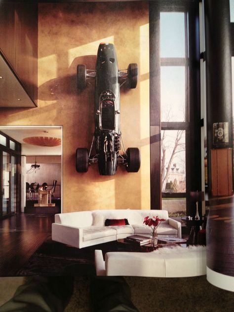 Just flipping through a magazine when... That is one way to display a classic F1 car. - Imgur Bachelor Pad Decor, Deco Originale, Bachelor Pad, Garage Design, Race Car, Interior Spaces, Man Cave, The Wall, Sake