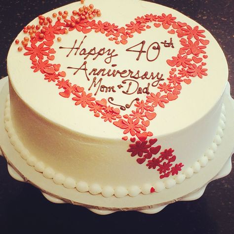 Red velvet ruby 40th anniversary cake.  Newleafpastries.com Ruby Wedding Cake, 40th Wedding Anniversary Cake, Anniversary Cake Pictures, Red Velvet Birthday Cake, Marriage Anniversary Cake, Anniversary Cake Designs, Torte Creative, 40th Anniversary Party, Happy Anniversary Cakes