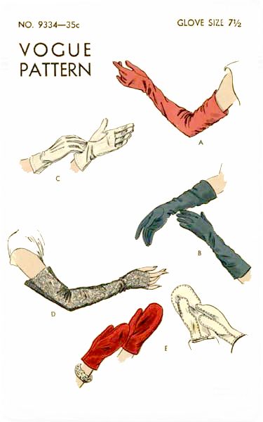 Vogue 9334 formal opera gloves or mittens. 1940s Vogue, Gloves Illustration, Gloves Drawing, Elegant Gloves, Glove Pattern, Gloves Fashion, Vintage Gloves, Diy Clothes Design, Vogue Sewing