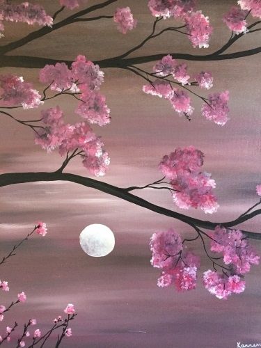 Learn to paint a Cherry Blossom Moonlight II Simple Art Painting Ideas Easy, Canvas Painting Quotes, معرض فني, Believe In, Yourself Quotes, Siluete Umane, Soyut Sanat Tabloları, Easy Canvas Painting, Lukisan Cat Air