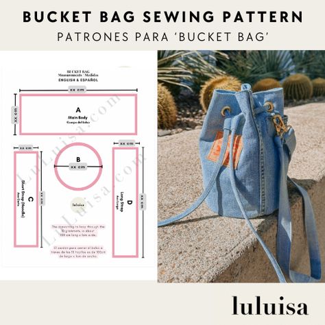 Hand Bag Patterns, Bucket Bag Sewing Pattern, Bucket Bag Diy, Bucket Bag Pattern, Tas Denim, Backpack Pattern Sewing, Backpack Sewing, Denim Crafts Diy, Upcycled Jeans