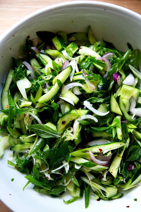 Classic & Simple Cucumber Salad | Alexandra's Kitchen Cucumber Mint Salad, Cucumber Dressing, White Balsamic Vinaigrette, Mint Salad, Favorite Cookbooks, Summer Eating, Crushed Red Pepper Flakes, Balsamic Vinaigrette, Cucumber Salad