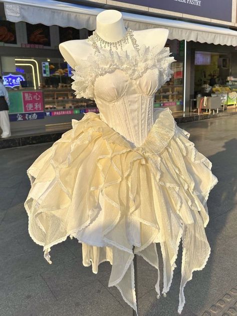 🙄 Dress Shapes Chart, Ruffle Detail Dress, Pretty Fancy Dresses, Pretty Corset Dresses, Anime Prom Dress Drawing, Masquerade Outfits For Women, Aethstetic Dress, Lace Skirt With Ruffles, Dresses With Corsets On Top