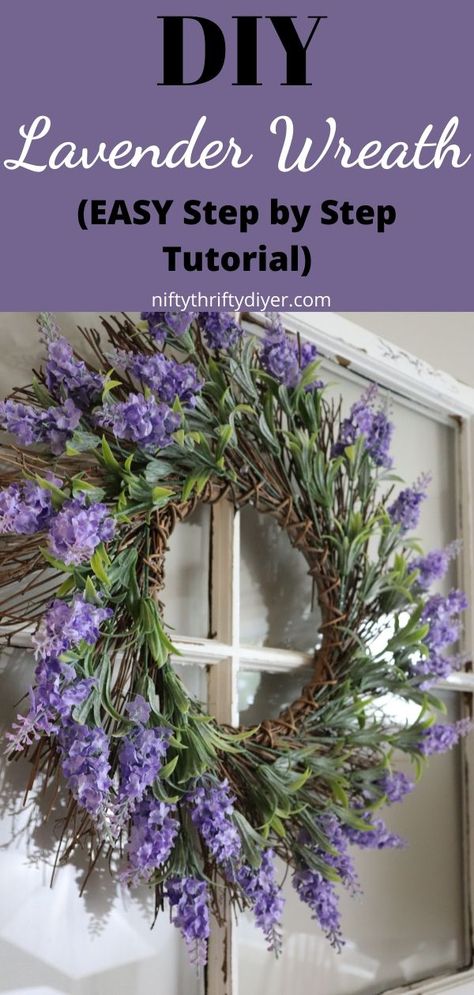 Lavender Crafts Diy, Spring Wreaths For Front Door Diy, Silk Flowers Diy, Diy Lavender, Lavender Crafts, Easy Wreaths, Diy Spring Wreath, Lavender Wreath, Twig Wreath