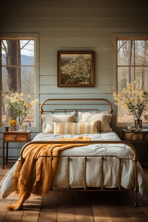 40+ Gorgeous Farmhouse Bedroom Inspirations for a Cozy Haven Cottage Core Bedroom Decor, Light And Airy Bedroom, Bedroom Inspirations For Small Rooms, Cottage Core Bedroom, Vintage Farmhouse Bedroom, Country Cottage Living, Green Cottage, Country Interiors, Decor Shabby Chic