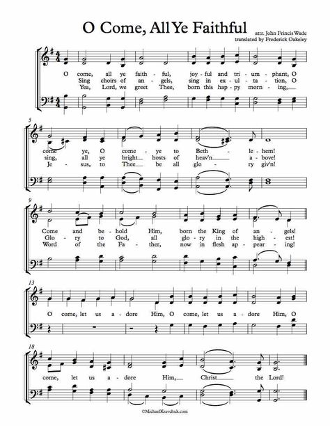 Oh Come All Ye Faithful Sheet Music, O Come All Ye Faithful Sheet Music, Chords Guitar Songs, Christmas Concert Ideas, Catholic Hymns, Christmas Piano Sheet Music, Choir Sheet Music, Best Classical Music, O Come All Ye Faithful