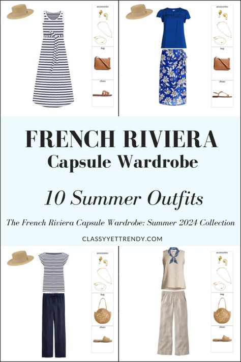 French Riviera Summer 2024 Capsule Wardrobe Preview - Classy Yet Trendy French Riviera Fashion Summer, French Riviera Outfits, Capsule Wardrobe Jewelry, Maternity Capsule Wardrobe, Spring Athleisure, French Riviera Style, Outfit Ideas Beach, Spring Summer Capsule Wardrobe, Classy Yet Trendy