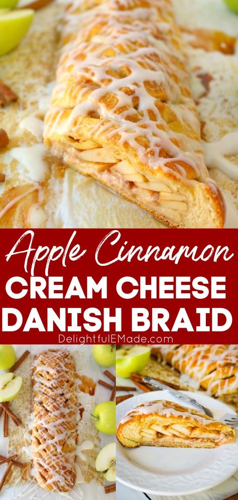 Apple Danish Braid | The EASIEST Apple Braid Recipe! Apple Cream Cheese Danish, Apple Crescent, Crescent Braid, Apple Braid, Danish Bread, Danish Braid, Apple Streusel Muffins, Apple Danish, Cream Cheese Breakfast