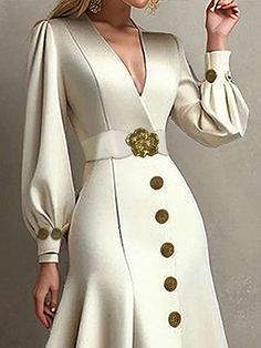 Glamorous Casual Outfits, Gold And White Outfits For Women, Office Dresses For Women Classy Chic, Work Dresses For Women Office Outfits, Classy Outfit Women, Midi Evening Dress, Elegant Evening Dresses, Victorian Gown, Evening Midi Dress