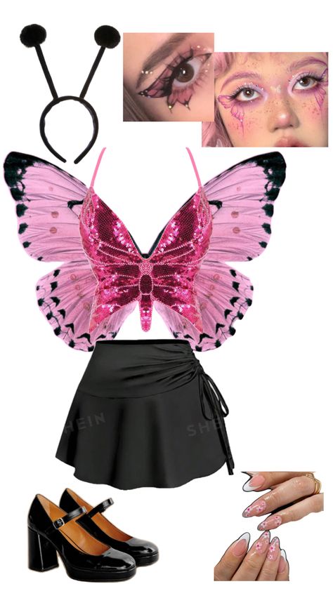 Diy Butterfly Wings Cardboard, Women’s Butterfly Costume, Butterfly Outfit Halloween, Butterfly Costume Diy Women, Butterfly Couple Costume, Butterfly Costume Aesthetic, Cute Butterfly Costume, Butterfly Costume Women's, Pink Butterfly Costume