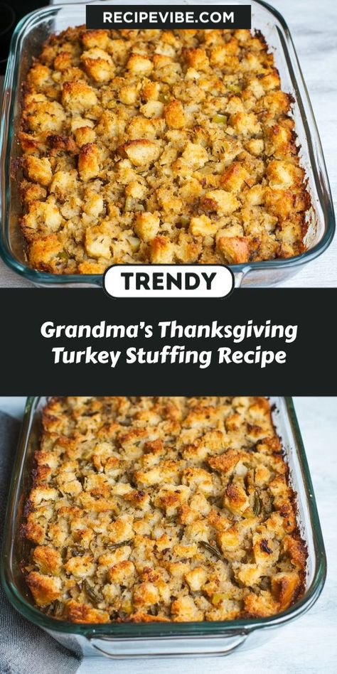 Want to elevate your Christmas dinner with a touch of nostalgia? Grandma’s Thanksgiving Turkey Stuffing Recipe is just what you need for a heartwarming holiday meal. Make sure to save this recipe for a festive twist that your family will love at this year's Christmas dinner! Stuffing With Bacon Thanksgiving, Thanksgiving Food Main Dish, Easy Turkey Dinner Recipes Thanksgiving, Grandma’s Thanksgiving Stuffing Recipe, Stuffing Recipes For Turkey, Stuffing Made With Pepperidge Farm, Different Stuffing Recipes, Christmas Turkey Stuffing Recipes, Mrs Cubbisons Stuffing Thanksgiving