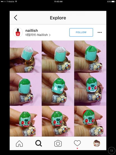 Amazing World Of Gumball Nail Art, Snorlax Nail Art, Bowser Nail Art, Bulbasaur Nails, Pokemon Nails, Pokemon Bulbasaur, Nails 2017, Art Disney, Nail Art Designs Videos