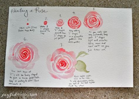 Step by step rose Step By Step Watercolor, Watercolor Flowers Tutorial, Watercolor Beginner, Watercolor Roses, Wall Art Watercolor, Watercolor Paintings Easy, Watercolor Flower Art, Diy Watercolor, Watercolor Art Lessons