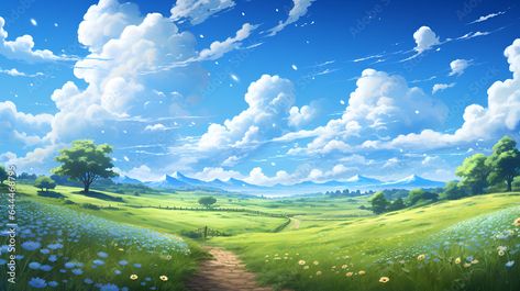 meadow with a sky full of clouds, anime style Anime Clouds, Sky Full Of Clouds, Ipad Customization, Grass Png, Anime Landscape, Green Screen Photo, Learn Animation, Party Vibe, Pc Wallpapers