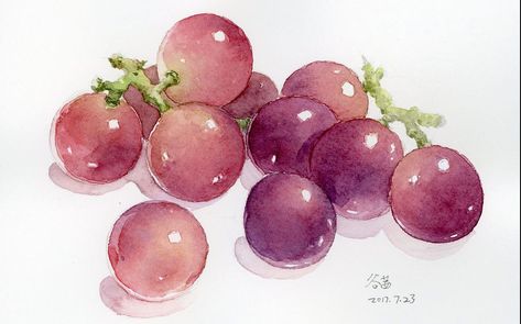 Grapes Watercolor Painting, Grape Watercolor, Grapes Drawing, Grapes Watercolor, Grape Illustration, Grape Drawing, Watercolor Food, 강아지 그림, Watercolor Fruit