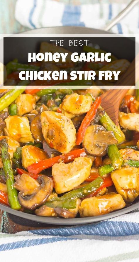 This Honey Garlic Chicken Stir Fry is an easy, one pan meal that's ready in just 30 minutes. Fresh vegetables and chicken are tossed in a sweet and savory sauce and can be served with noodles or rice! #chicken #stirfry #chickenstirfry #honeygarlicstirfry #honey #garlic #chickenrecipe #dinner #recipe Stir Fried Vegetables Recipe, Honey Stir Fry, Honey Garlic Chicken Stir Fry, Healthy Dinner Choices, Stir Fried Vegetables, Easy Honey Garlic Chicken, Broccoli And Carrots, Garlic Chicken Stir Fry, Stir Fry Recipes Chicken