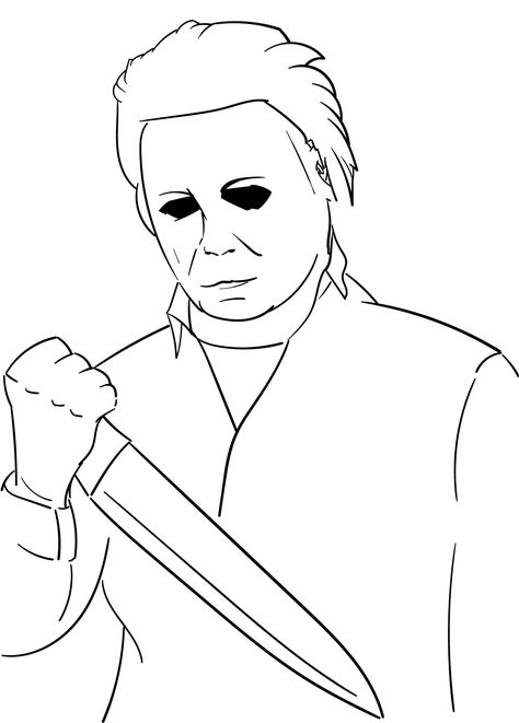 Jason Tattoo Design Drawing, Drawings Of Horror Movie Characters, Micheal Myers Coloring Pages, Horror Movie Characters Drawing Outline, Michael Myers Clipart, Micheal Myers Drawings Easy, Halloween Cartoon Coloring Pages, Micheal Myers Painting Canvas, Michael Myers Coloring Pages