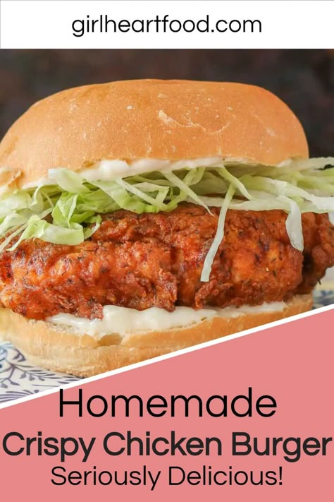 Homemade Takeaway Recipes, Chicken Patties Recipes Homemade, Homemade Chicken Burgers Patty, Crunchy Chicken Burger, Best Chicken Burgers, Chicken Burger Toppings, Home Made Chicken Burger, Homemade Chicken Burgers Recipes, Chicken Hamburger Recipes