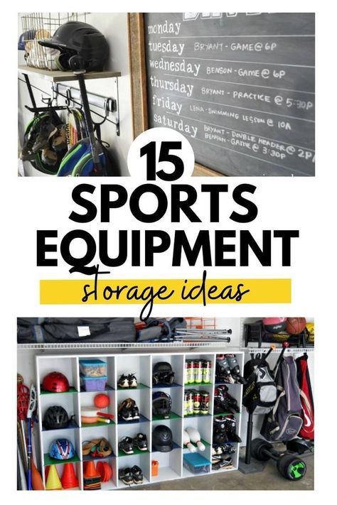 #sports #sportsequipment #storageideas #diy #diycubbies #rollingcart #diyballrack Sports Equipment Storage Ideas, Chalkboard Schedule, Equipment Storage Ideas, Pvc Pipe Storage, Garage Lockers, Sports Equipment Organization, Sports Equipment Storage, Helmet Storage, Sports Locker