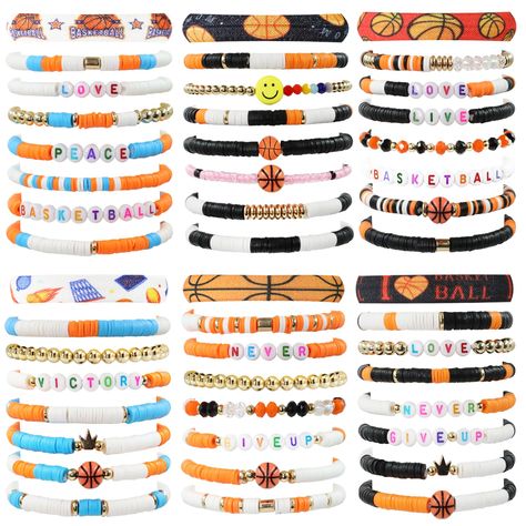 PRICES MAY VARY. Sports Charm bracelets: You will receive 6 sets of 48 sports bracelets, different styles, you choose a different style to wear every day, very beautiful and special Special color matching: The sports bracelet has three colors of black, yellow and rose red, rich in color, highlighting the team style The right size: With a circumference of about 6.27 inches (15.93 cm), this sports charm bracelet fits most people's wrist size, and the 2.7-inch diameter elastic beaded chain is easy Sports Party Favors, Team Bracelets, Football Stuff, Sports Bracelet, Sports Party, Softball Players, Bead Ideas, Clay Bead, Bracelets Jewelry